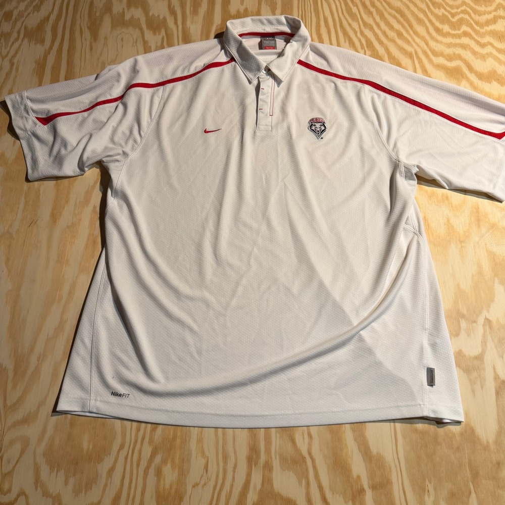Nike Team New Mexico Lobos Polo Shirt Mens XXL White Red‎ Nike FIT DRY Athletic